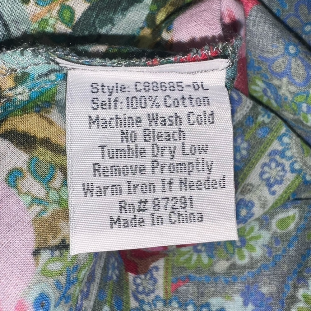 EUC Johnny Was Floral Patterned Tunic Top Tie Front Medium Cotton Sustainable - Picture 11 of 13